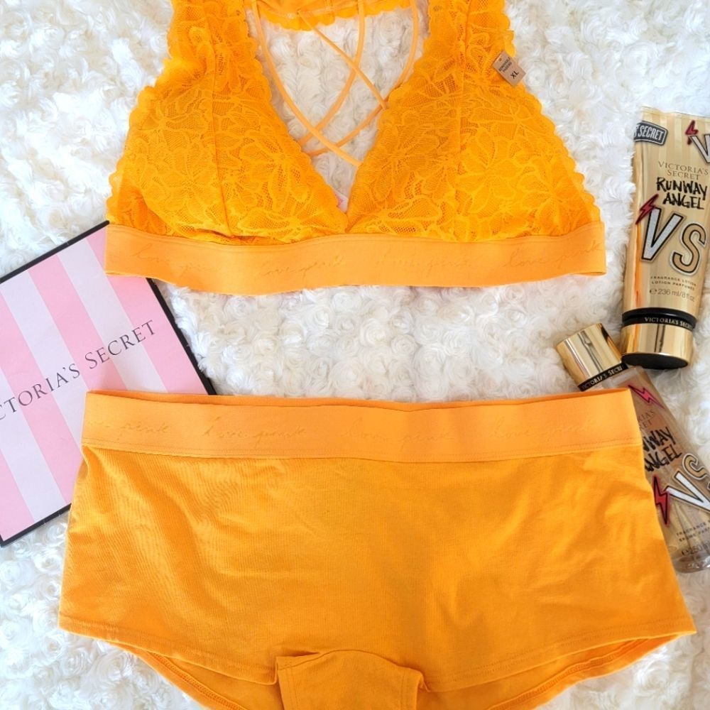 2pc Victoria's Secret Pink Lace Bralette and Boyshort set in XL